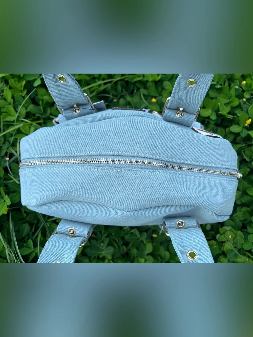 NWT True Religion Multipatch Light blue denim satchel bag with buckle detail - Picture 4 of 13